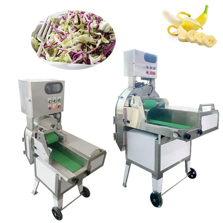 Leafy vegetable cutting machine slicing spinach and lettuce to length